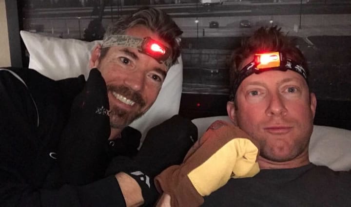 James and Corey Wearing Their Headlamps
